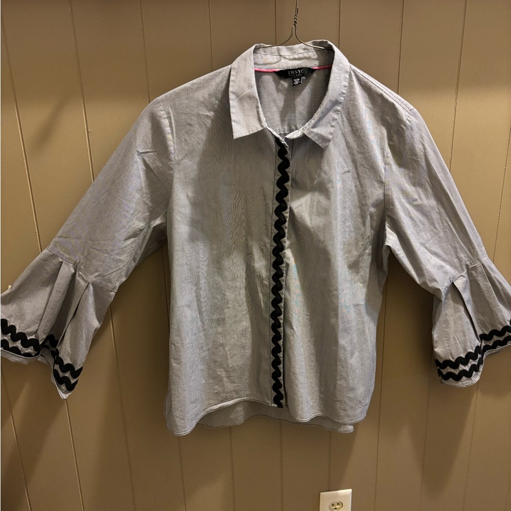 Isaac Mizrahi Black and White Striped  Blouse with Black Trim